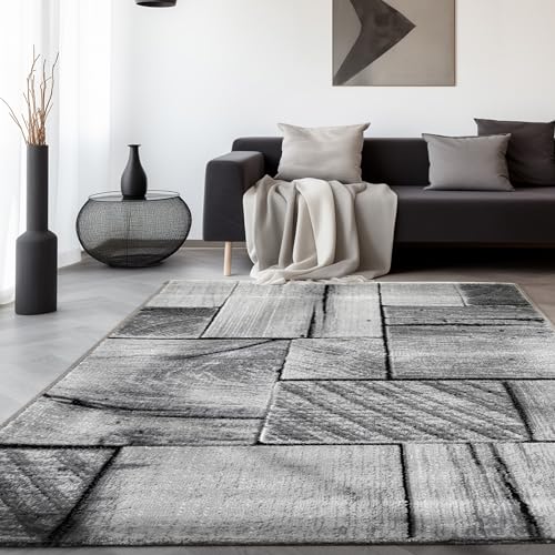 Teppich Wohnzimmer Schlafzimmer Esszimmer Teppich Läufer Flur Küchenteppich Modernes Holz Design Soft & Weich Kurzflor Pflegeleicht Home Farbe:Schwarz, 120 x 170 cm von SIMPEX