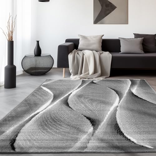 SIMPEX Teppich Wohnzimmer Schlafzimmer Esszimmer Teppich Läufer Flur Küchenteppich Modernes Ombre Design Soft & Weich Kurzflor Pflegeleicht Home Farbe: Schwarz, 240 x 340 cm von SIMPEX