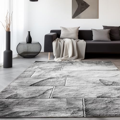 SIMPEX Teppich Wohnzimmer Schlafzimmer Esszimmer Teppich Läufer Flur Küchenteppich Modernes Steinmuster Soft & Weich Kurzflor Pflegeleicht Home Farbe: Schwarz, 80 x 150 cm von SIMPEX