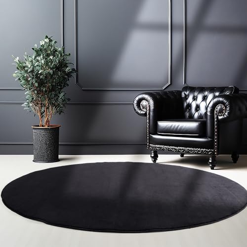 Teppich Wohnzimmer Schlafzimmer Esszimmer Läufer Flur Flauschiger Teppich Waschbar rutschfest Soft Weich Carpet Kurzflor Größen, Schwarz, 120 cm Rund von SIMPEX
