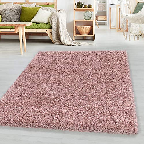 SIMPEX Teppich Wohnzimmer Shaggy 140 x 200 cm Rosa Modern Einfarbig Design - Hochflor Teppich Schlafzimmer Pflegeleicht und Extra Weich - Teppich Flauschig für Küche Esszimmer Kinderzimmer Rug Halı von SIMPEX