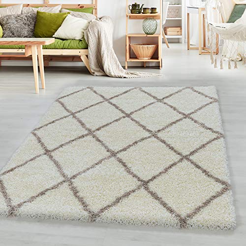 SIMPEX Hochflor Teppich, Geometrisch Design, Teppich Creme, 120 x 170 cm, Teppich skandinavischen Stil, Teppich Wohnzimmer von SIMPEX