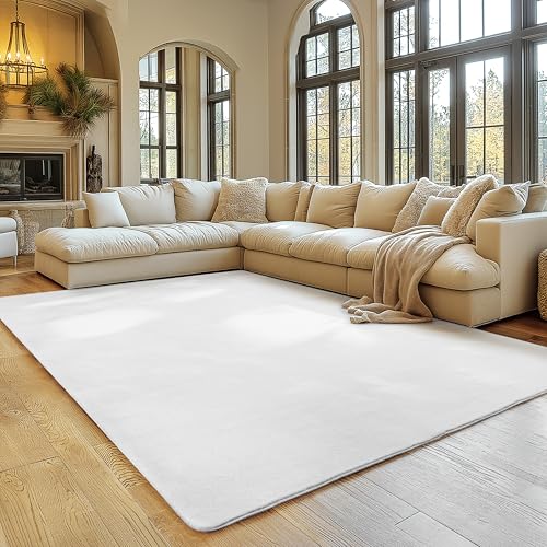 SIMPEX Teppich Wohnzimmer Weiss 160x220 cm Kurzflor Teppich Waschbar, weich & rutschfest, modern einfarbiges Design für Wohnzimmer, Küche Schlafzimmer, & Kinderzimmer von SIMPEX