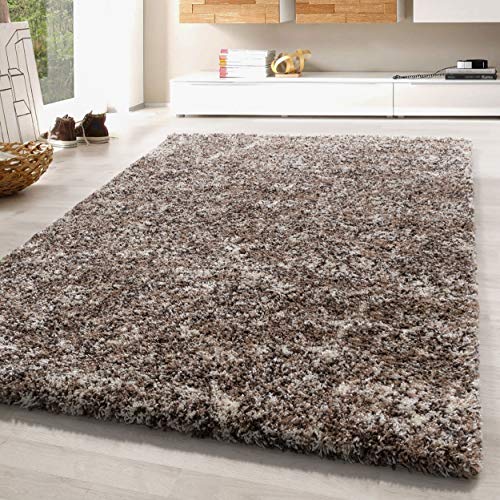 SIMPEX Wohnzimmer Teppich 120 x 170 cm Hochflor Beige - Moderne Einfarbig Meliert Design - Schlafzimmer Pflegeleicht Extra Weich Flauschig - Carpet Living Room Deko von SIMPEX