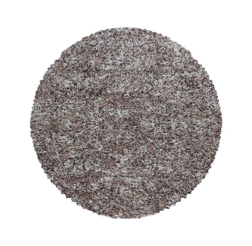 SIMPEX Wohnzimmer Teppich 200 cm Rund Hochflor Beige - Moderne Einfarbig Meliert Design - Schlafzimmer Pflegeleicht Extra Weich Flauschig - Carpet Living Room Deko von SIMPEX