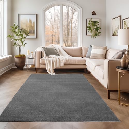 SIMPEX Kurzflor Teppich Wohnzimmer Schlafzimmer Läufer Flur Esszimmer Küchenteppich Einfarbig Modernes Design 11 mm Florhöhe Flauschig Kuschelweich, Grau, 160 x 230 cm von SIMPEX