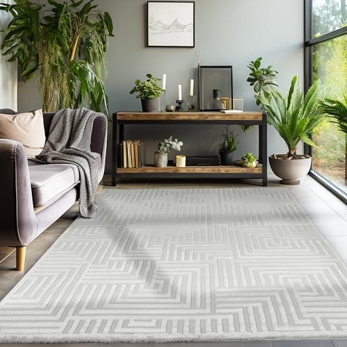 SIMPEX Wohnzimmer Schlafzimmer Teppich - Kurzflor Skandinavischer Stil Geometrisches Design Modern Grau Einfarbig 3D Effekt - Größe: 140 x 200 cm von SIMPEX