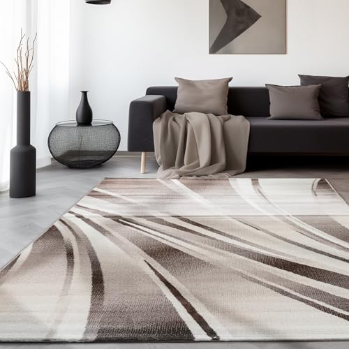 Teppich Wohnzimmer Schlafzimmer Esszimmer Teppich Läufer Flur Küchenteppich Modernes Wellen Muster Soft & Weich Kurzflor Pflegeleicht Home Farbe: Braun, 80 x 150 cm von SIMPEX
