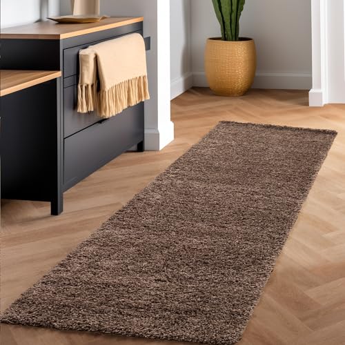 Teppich Wohnzimmer Shaggy Teppich Hochflor 80 x 150 cm Läufer Flur Taupe Einfarbig Modern Design - Teppich Schlafzimmer Waschbar Flauschig und Extra Weich für Esszimmer Kinderzimmer Küche von SIMPEX