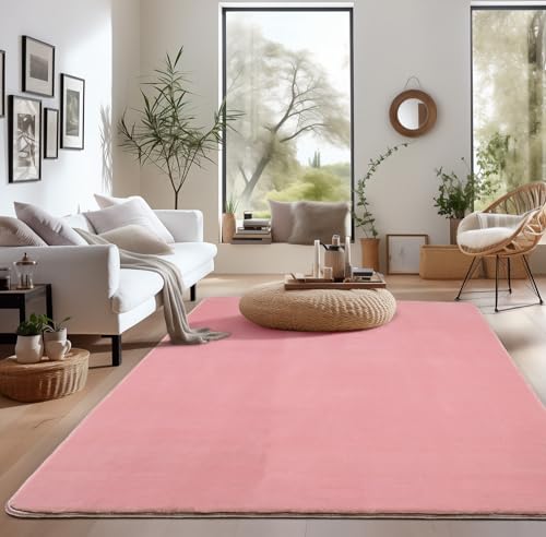 Waschbarer Teppich Wohnzimmer Schlafzimmer Esszimmer Läufer Flur Küchenteppich Pflegeleicht Flauschig Extra Weich 13 mm Florhöhe Farbe: Rose Größe: 140 x 200 cm von SIMPEX