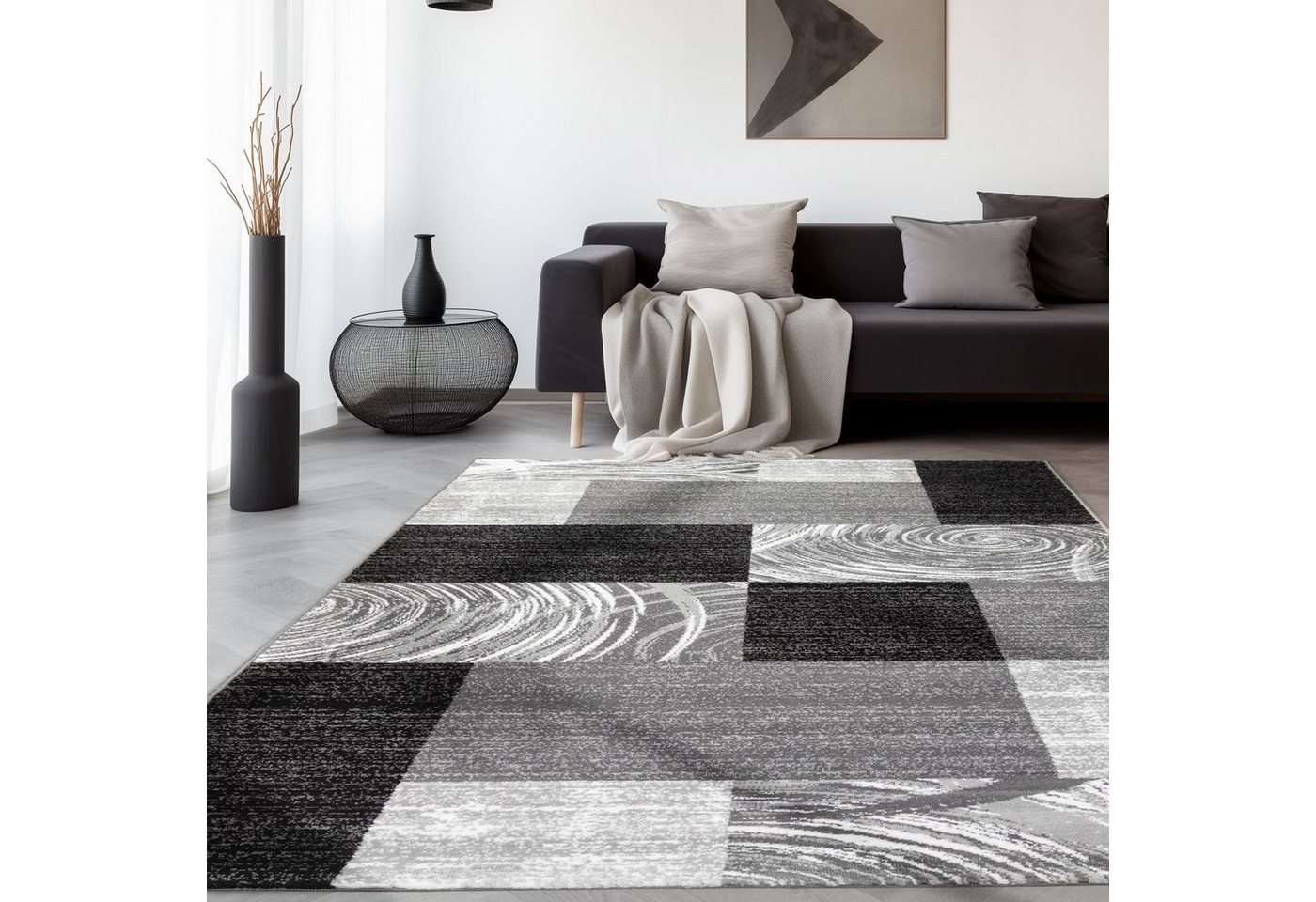 Designteppich Abstrakt Kariert Design, SIMPEX24, Läufer, Höhe: 12 mm, Modern Kurzflor Teppich Wohnzimmer Kariert Design verschidene größen von SIMPEX24