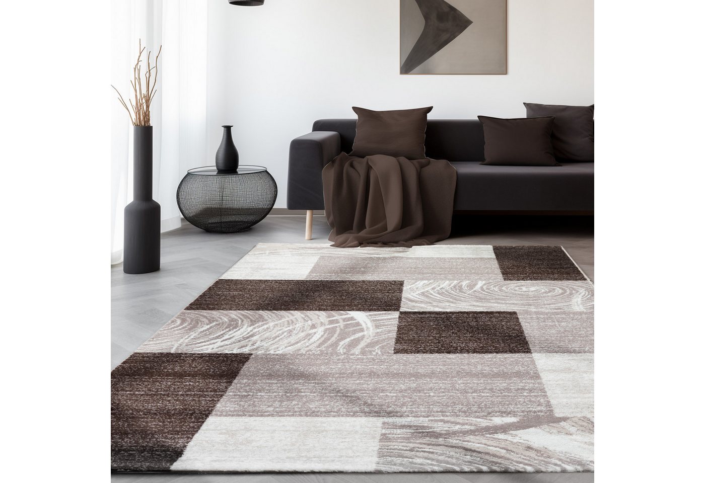 Designteppich Abstrakt Kariert Design, SIMPEX24, Läufer, Höhe: 12 mm, Modern Kurzflor Teppich Wohnzimmer Kariert Design verschidene größen von SIMPEX24