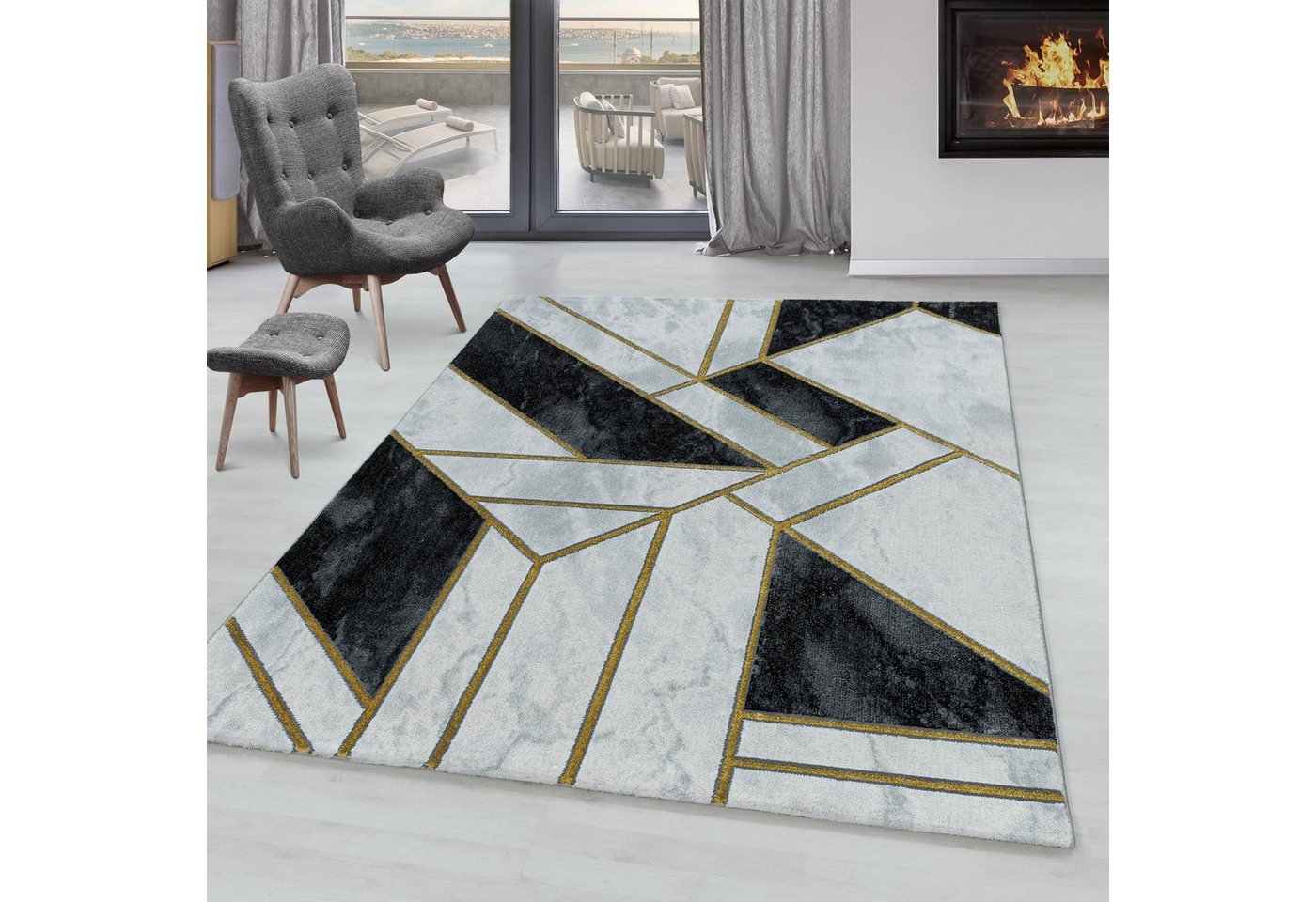 Designteppich Marmor Design, SIMPEX24, Läufer, Höhe: 12 mm, Kurzflor Teppich Wohnzimmer Marmor Design Skandinavische Stil von SIMPEX24
