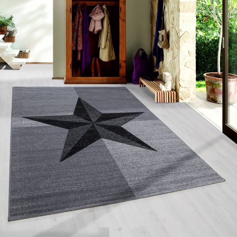 SIMPEX24 Designteppich Sterne Design, Läufer, Höhe: 6 mm, Modern Kurzflor Teppich Wohnzimmer Stern Design Schwarz Pflegeleicht von SIMPEX24