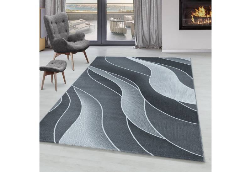 SIMPEX24 Designteppich Wellen Design, Läufer, Höhe: 9 mm, Kurzflor Teppich Wellen Design Teppich Grau Teppich Wohnzimmer von Simpex24