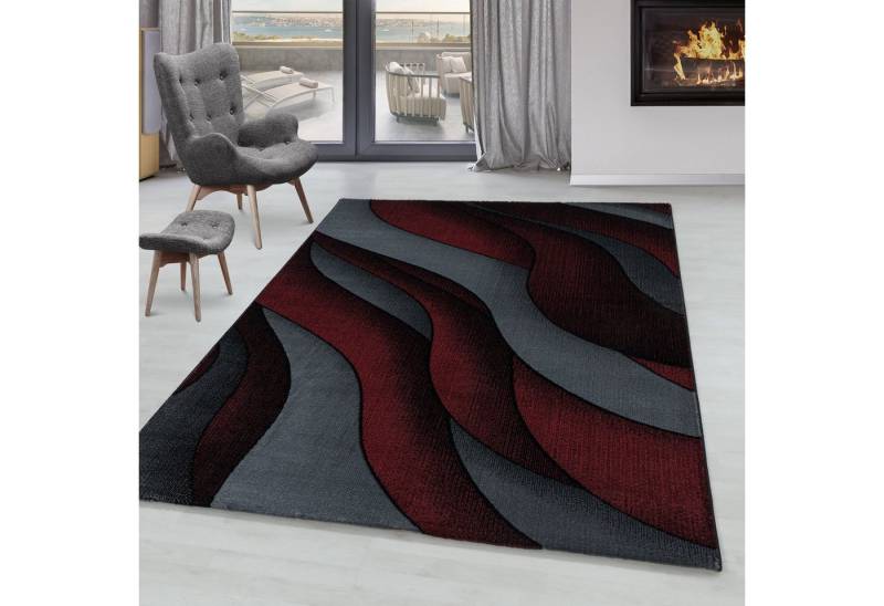 SIMPEX24 Designteppich Wellen Design, Rechteckig, Höhe: 9 mm, Kurzflor Teppich Wellen Design Teppich Rot Teppich Wohnzimmer von SIMPEX24