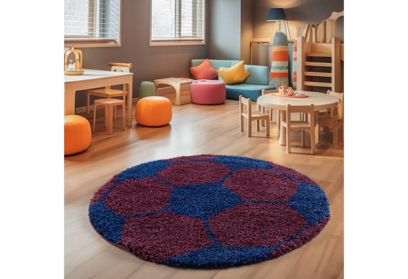 SIMPEX24 Teppich Fußball Design, Rund, Höhe: 30 mm, Kinder Teppich Fußball Form Kinderzimmer Versch. Farben und Größen von SIMPEX24