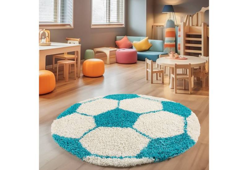SIMPEX24 Teppich Fußball Design, Rund, Höhe: 30 mm, Kinder Teppich Fußball Form Kinderzimmer Versch. Farben und Größen von SIMPEX24