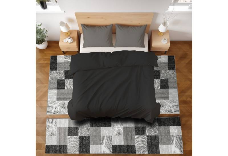 SIMPEX24 Kurzflor-Bettumrandung Abstrakt Kariert Design, Höhe 12 mm, (Bett-Set, 3-tlg., Bettvorlage), Schlafzimmer Teppich Bettumrandung Läufer Set 3 teilig von SIMPEX24