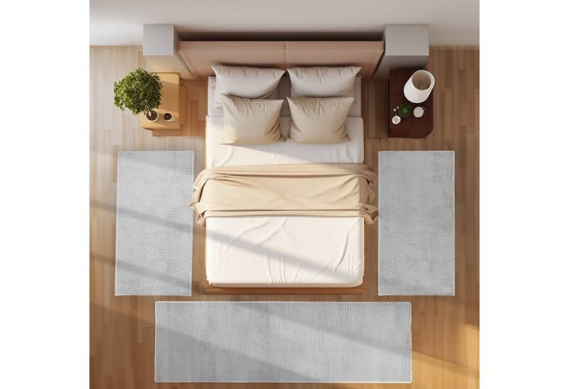 SIMPEX24 Kurzflor-Bettumrandung Skandinavisches Boho Muster, Höhe 12 mm, (Bett-Set, 3-tlg., Bettvorlage), Bettumrandung Läufer Set 3 Tlg. Teppich Schlafzimmer Boho Design von SIMPEX24