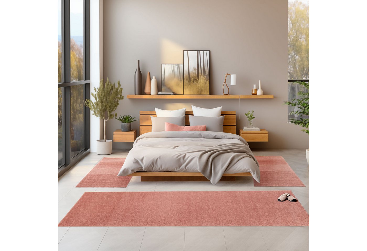 SIMPEX24 Kurzflor-Bettumrandung Unicolor - Einfarbig, Höhe 11 mm, (Bett-Set, 3-tlg., Bettvorlage), Schlafzimmer Teppich Bettumrandung Läufer Set 3 teilig von SIMPEX24
