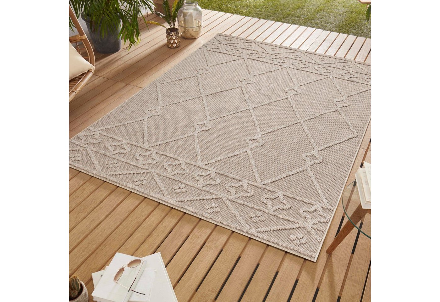 SIMPEX24 Outdoorteppich Berber Design, Läufer, Höhe: 8 mm, In & Outdoor Teppich Beige Berber Design für Küchen Balkon Terrasse SIMPEX24 Outdoorteppich Berber Design, Läufer, Höhe: 8 mm, In & Outdoor Teppich Beige Berber Design für Küchen Balkon Terrasse von SIMPEX24