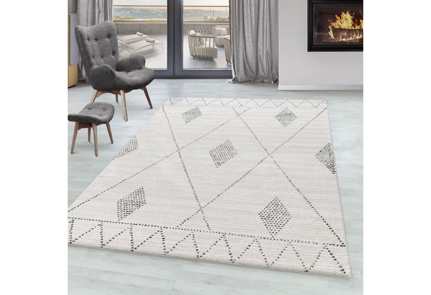 SIMPEX24 Designteppich Berber Design, Läufer, Höhe: 15 mm, Kurzflor Teppich Wohnzimmer Berber Design Natur Teppiche im Boho Stil von SIMPEX24