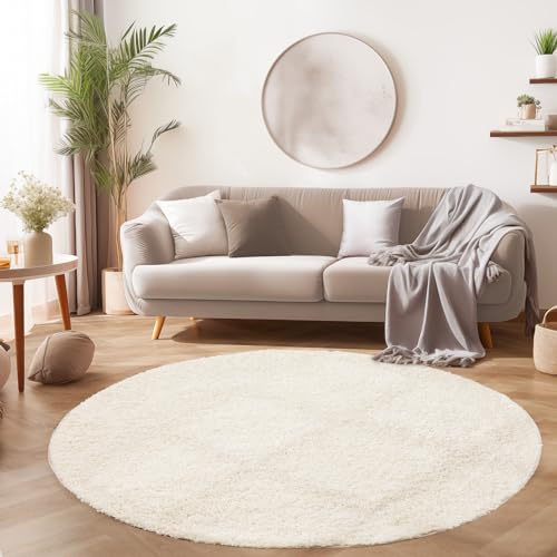 SIMPEX24 Hochflor Shaggy Rund Teppich Wohnzimmer Langflor vers. Farben & Größen Neu, Farbe:Creme, Größe:120 cm Rund von SIMPEX24