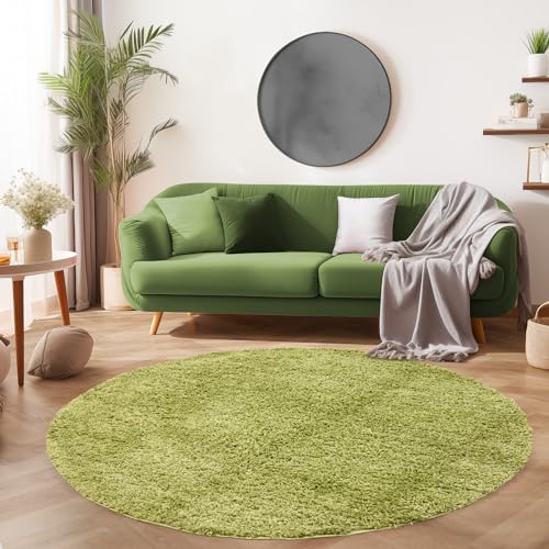 SIMPEX24 Hochflor Shaggy Rund Teppich Wohnzimmer Langflor vers. Farben & Größen Neu, Farbe:Grün, Größe:160 cm Rund von SIMPEX24