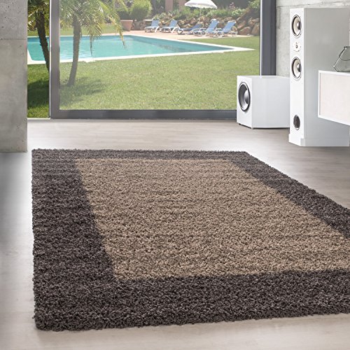 SIMPEX Teppich Wohnzimmer Shaggy Moderne Bordüre Design Taupe 300 x 400 cm - Hochflor Teppich Schlafzimmer Extra Weich und Pflegeleicht - Flauschiger Teppich Langflor für Küche Carpet Living Room von SIMPEX