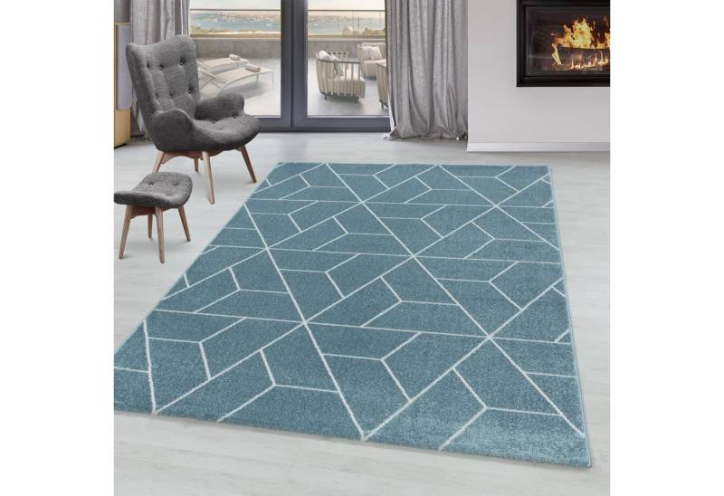 SIMPEX24 Teppich Geometrisch Design, Läufer, Höhe: 10 mm, Kurzflor Teppich Geometrisch Design Blau Teppich Wohnzimmer von SIMPEX24