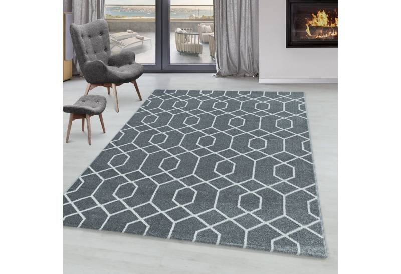 SIMPEX24 Teppich Geometrisch Design, Läufer, Höhe: 10 mm, Kurzflor Teppich Geometrisch Design Grau Teppich Wohnzimmer von SIMPEX24