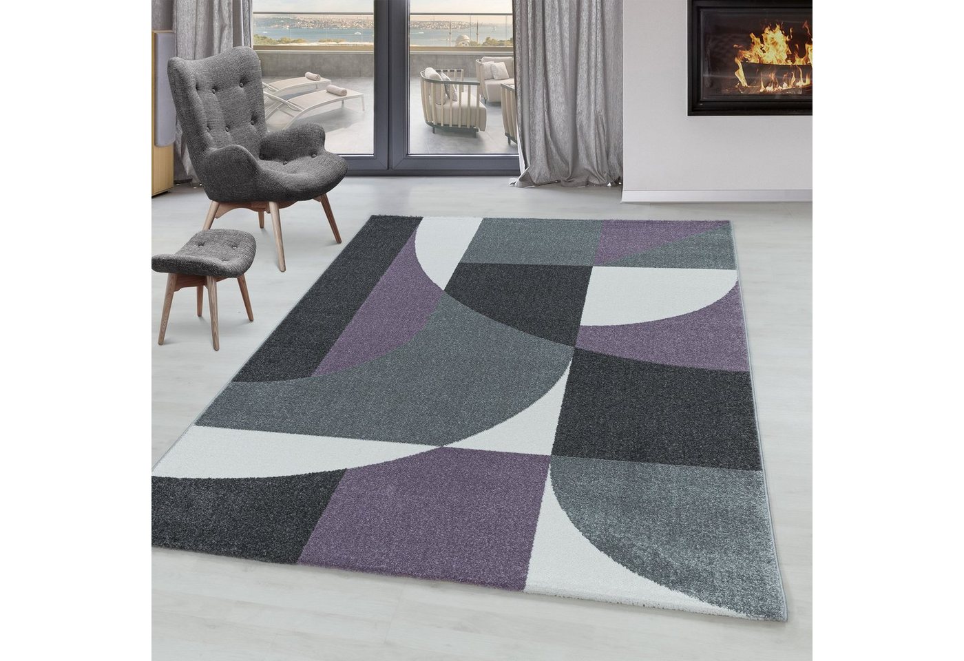 SIMPEX24 Teppich Geometrisch Design, Läufer, Höhe: 10 mm, Kurzflor Teppich Geometrisch Design Violett Teppich Wohnzimmer SIMPEX24 Teppich Geometrisch Design, Läufer, Höhe: 10 mm, Kurzflor Teppich Geometrisch Design Violett Teppich Wohnzimmer von SIMPEX24