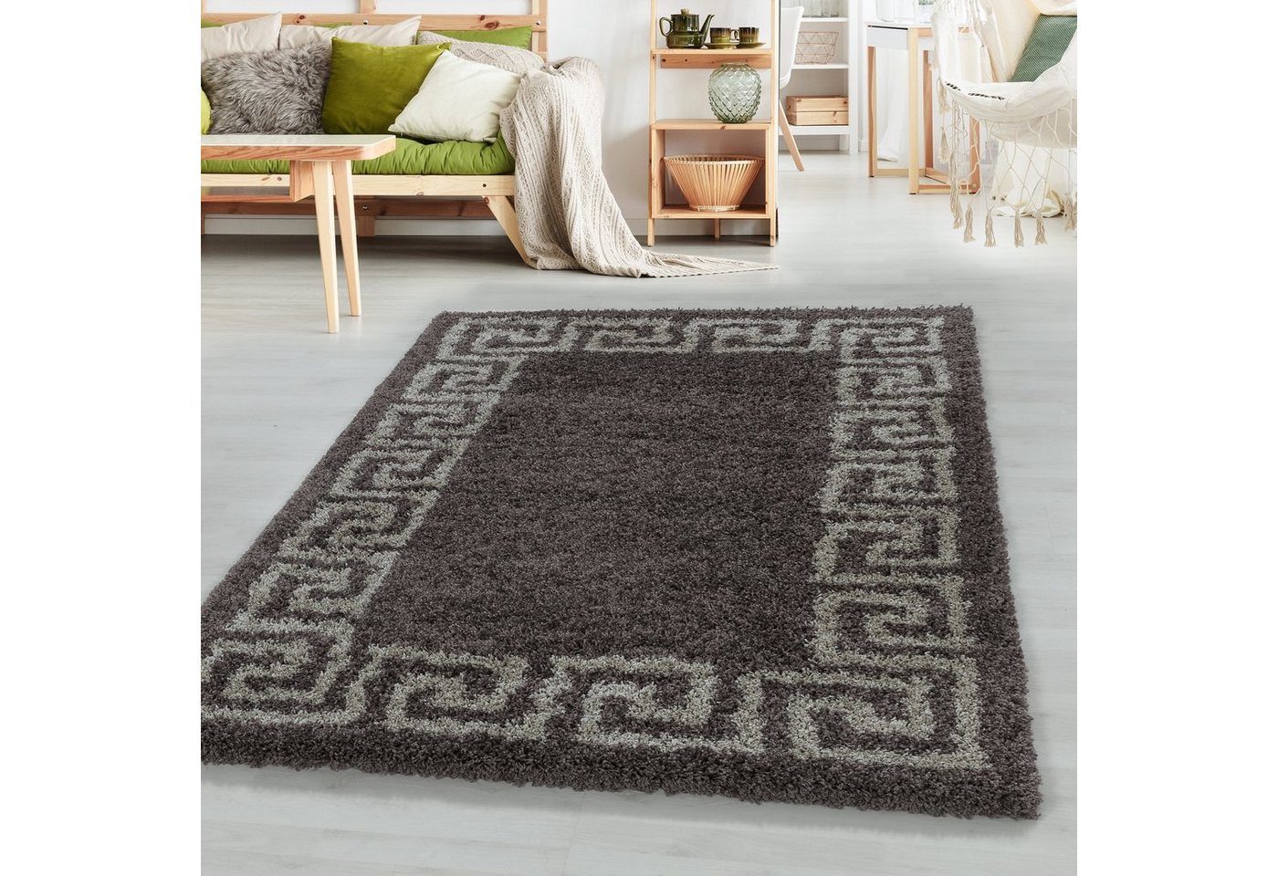 SIMPEX24 Teppich Mäander Design, Rund, Höhe: 30 mm, Teppich Wohnzimmer Mäander Design Verschidene Farben und Größen von SIMPEX24