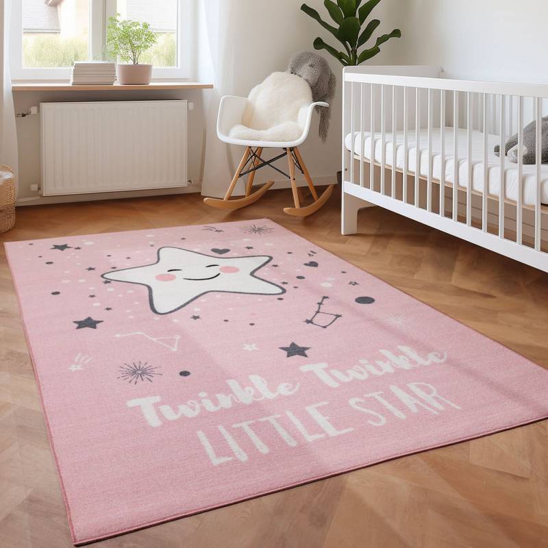 SIMPEX24 Teppich Sterne Design, Rechteckig, Höhe: 7 mm, Kinderteppich Sterne Design Teppich Kinderzimmer Rutschfest Waschbar von SIMPEX24