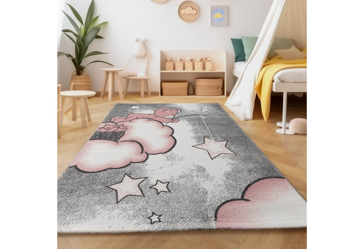 Teppich Bär Design, SIMPEX24, Läufer, Höhe: 11 mm, Kinderteppich Bär-Design Rosa Baby Teppich Kinderzimmer Pflegeleicht von SIMPEX24