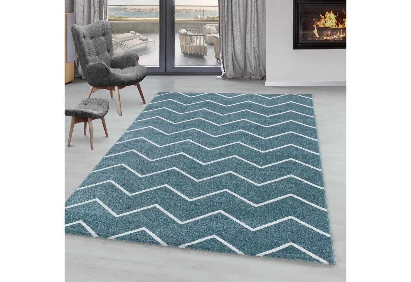 Teppich Chevron-Design, SIMPEX24, Läufer, Höhe: 11 mm, Modern Kurzflor Teppich Wohnzimmer Chevron Design Pflegeleicht von SIMPEX24