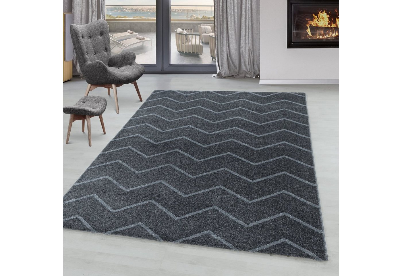 Teppich Chevron-Design, SIMPEX24, Läufer, Höhe: 11 mm, Modern Kurzflor Teppich Wohnzimmer Chevron Design Pflegeleicht von SIMPEX24