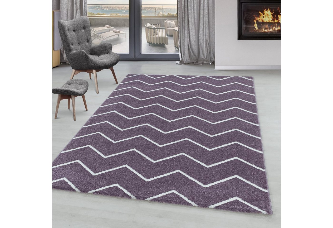 Teppich Chevron-Design, SIMPEX24, Läufer, Höhe: 11 mm, Modern Kurzflor Teppich Wohnzimmer Chevron Design Pflegeleicht von SIMPEX24