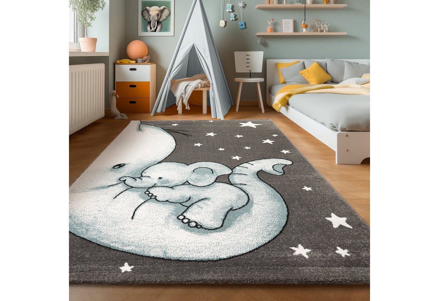 Teppich Elefant-Design, SIMPEX24, Läufer, Höhe: 11 mm, Kinderteppich Elefant-Design Baby Teppich Kinderzimmer Pflegeleicht von SIMPEX24