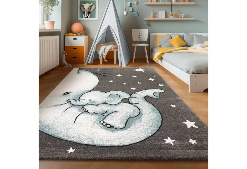 SIMPEX24 Teppich Elefant Design, Läufer, Höhe: 11 mm, Kinderteppich Elefant Design Baby Teppich Kinderzimmer Pflegeleicht von SIMPEX24
