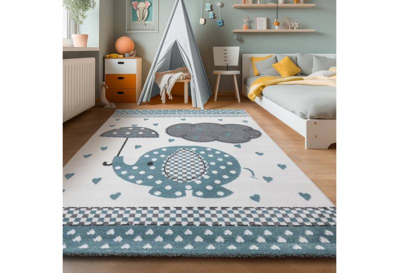 SIMPEX24 Teppich Elefant Design, Läufer, Höhe: 11 mm, Kinderteppich Elefant Design Baby Teppich Kinderzimmer Pflegeleicht von SIMPEX24