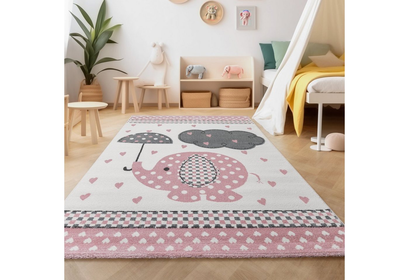 Teppich Elefant-Design, SIMPEX24, Läufer, Höhe: 11 mm, Kinderteppich Elefant-Design Baby Teppich Kinderzimmer Pflegeleicht von SIMPEX24