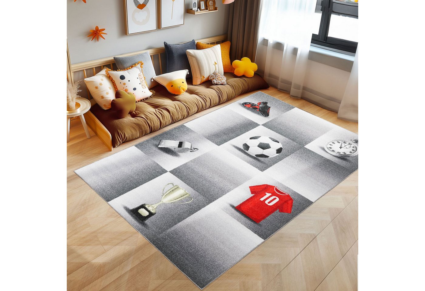 Teppich Fußball-Design, SIMPEX24, Läufer, Höhe: 7 mm, Kinderteppich Fußball-Design Teppich Kinderzimmer Rutschfest Waschbar von SIMPEX24