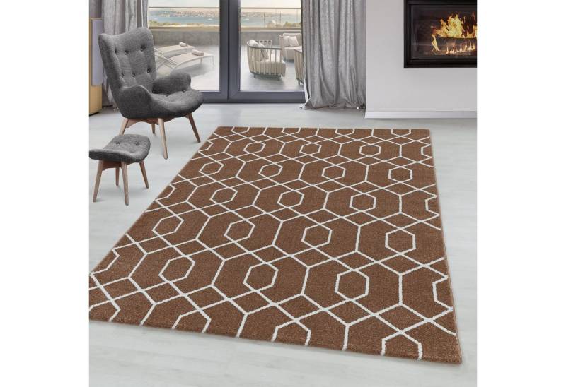SIMPEX24 Teppich Geometrisch Design, Läufer, Höhe: 10 mm, Kurzflor Teppich Geometrisch Design Kupferfarbe Teppich Wohnzimmer von SIMPEX24