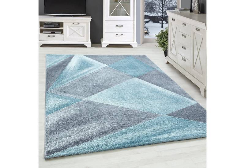 SIMPEX24 Teppich Geometrisch Design, Läufer, Höhe: 10 mm, Modern Kurzflor Teppiche Geometrisch Design Blau Teppich Wohnzimmer von SIMPEX24