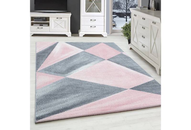 SIMPEX24 Teppich Geometrisch Design, Läufer, Höhe: 10 mm, Modern Kurzflor Teppiche Geometrisch Design Rosa Teppich Wohnzimmer SIMPEX24 Teppich Geometrisch Design, Läufer, Höhe: 10 mm, Modern Kurzflor Teppiche Geometrisch Design Rosa Teppich Wohnzimmer von SIMPEX24