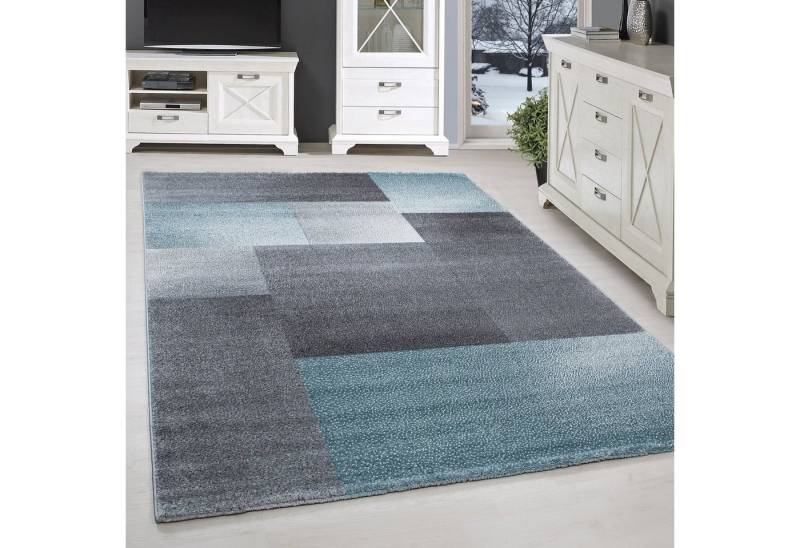 SIMPEX24 Teppich Kariert Design, Läufer, Höhe: 11 mm, Kurzflor Teppich Wohnzimmer Kariert Design Blau Teppich im Modern Stil von SIMPEX24