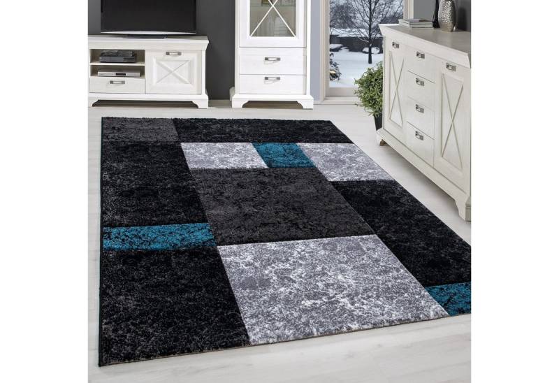 SIMPEX24 Teppich Kariert Design, Läufer, Höhe: 13 mm, Designer Wohnzimmer Teppich Kurzflor Konturenschnitt Kariert Design von SIMPEX24