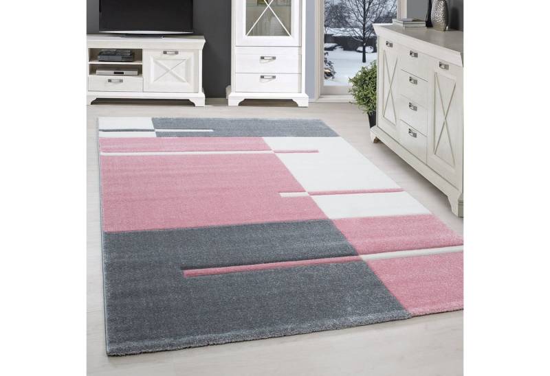 SIMPEX24 Teppich Kariert Design, Läufer, Höhe: 13 mm, Designer Wohnzimmer Teppich Kurzflor Handgearbeiteter Konturenschnitt von SIMPEX24